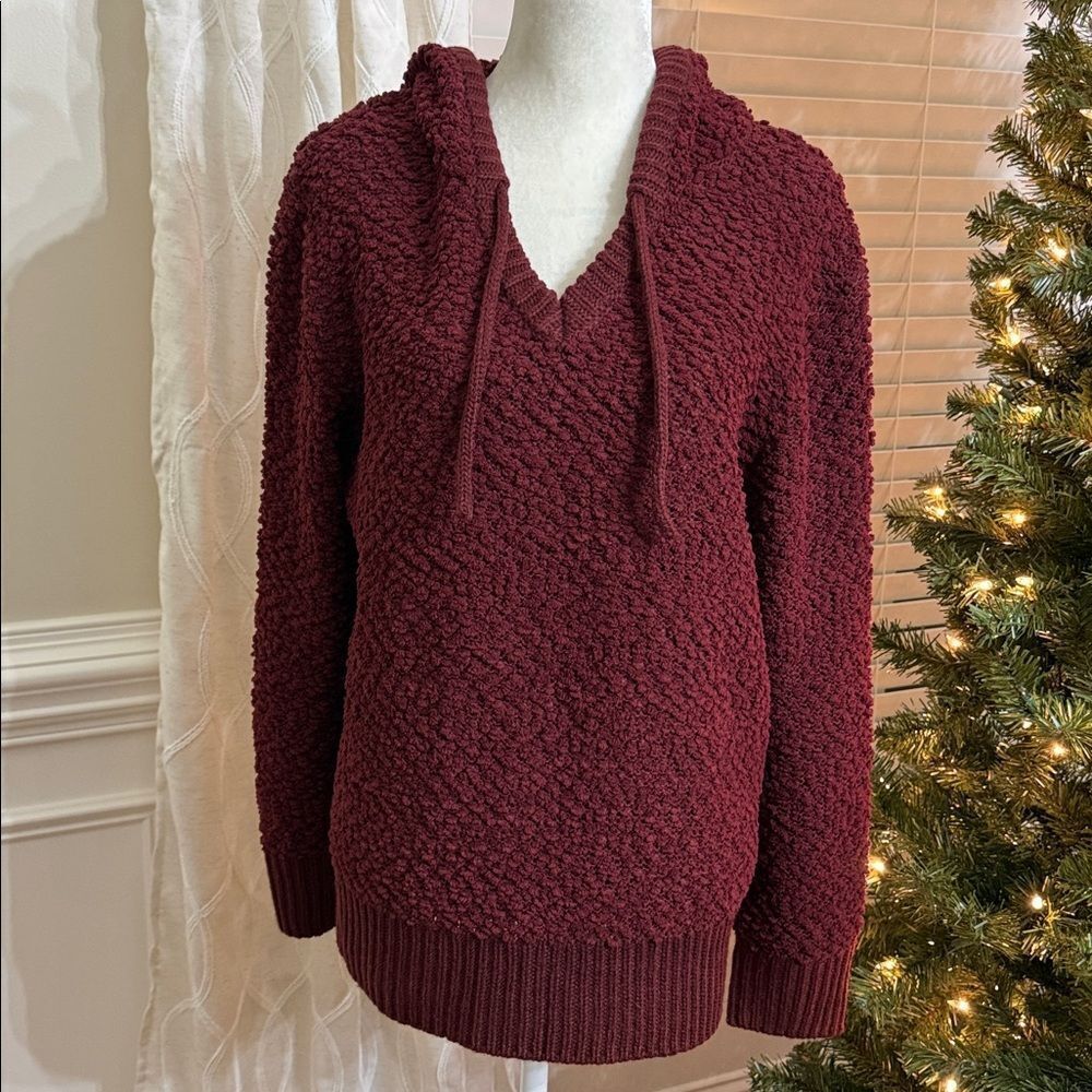 GreenTea Sweater Hoodie Women’s Large Soft Textured Burgundy Pullover